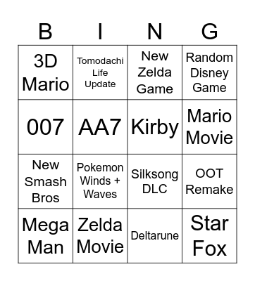 Nintendo Direct Bingo Card