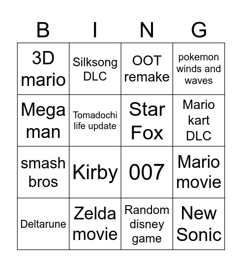 Nintendo Direct Bingo Card