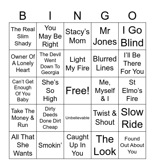 Music Bingo Random Tunes #3 Bingo Card