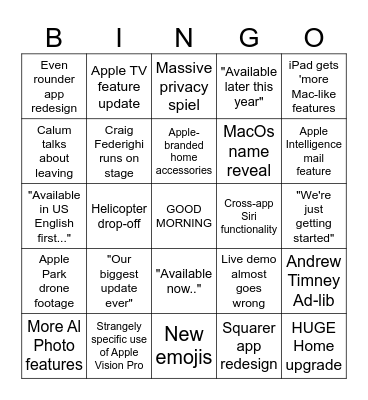 WWDC Bingo Card