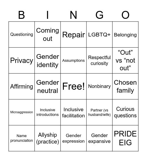 Bingo and Belonging: Pride Month Bingo Card