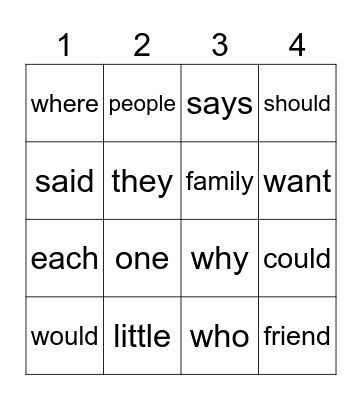 Red Words Bingo Card