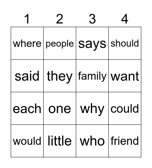 Red Words Bingo Card