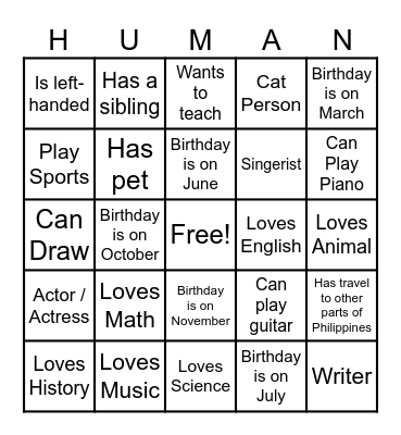 Human Bingo Card