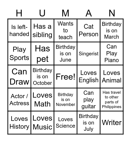 Human Bingo Card