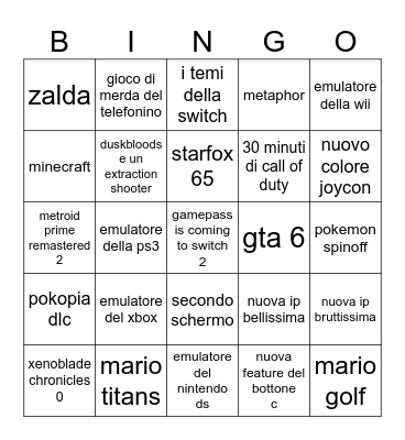 nintendo direct alle 15+1 Bingo Card