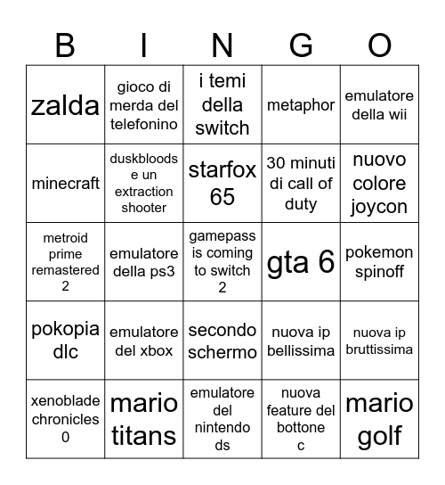 nintendo direct alle 15+1 Bingo Card