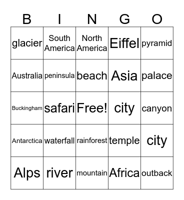 Where in the World Bingo Card