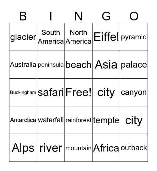 Where in the World Bingo Card