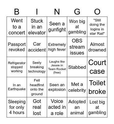 Seely Crazy Story Zatsu Bingo Card