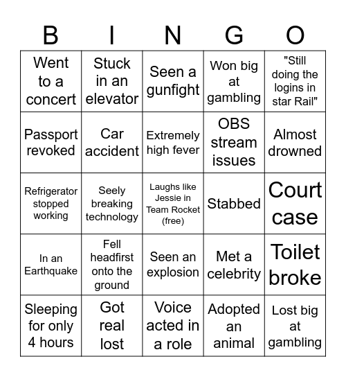 Seely Crazy Story Zatsu Bingo Card