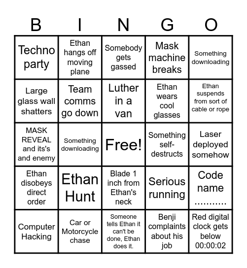 Reece's 9th Birthday - Mission Impossible Bingo Card