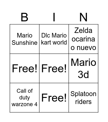 Nintendo Direct Bingo Card