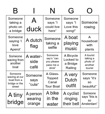 Amsterdam boat bingo Card