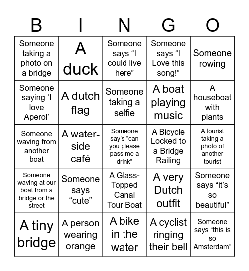 Amsterdam boat bingo Card
