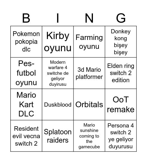Untitled Bingo Card