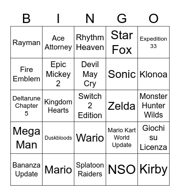 Nintendo Direct Bingo Card