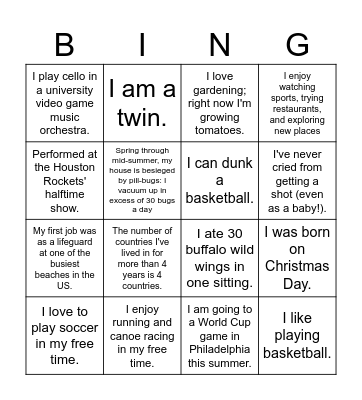 Untitled Bingo Card