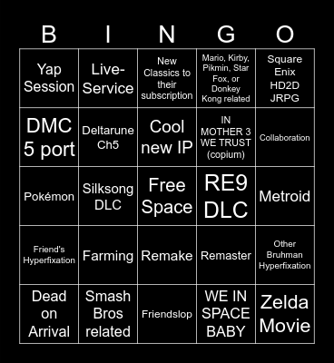 Nintendo Direct 2026 Bingo Card