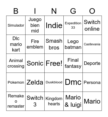 Nintendo Direct Bingo Card