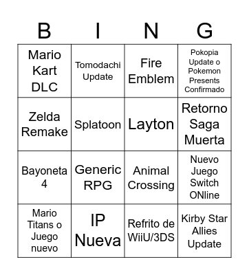 Nintendo Direct Bingo Card