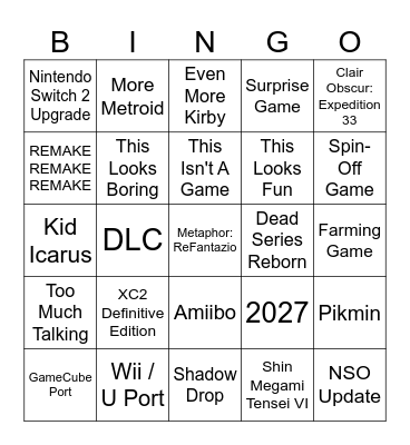 Nintendo Direct - 09/06/26 Bingo Card