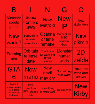June Nintendo direct Bingo Card
