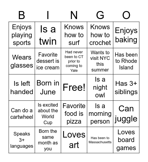 Summer Bingo Card