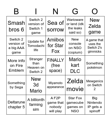 Untitled Bingo Card