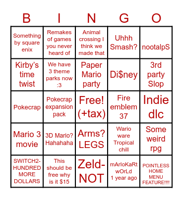 Shitendo Direct Bingo Card