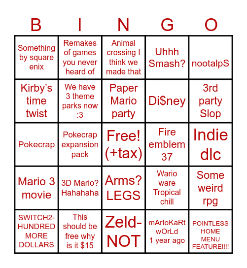 Shitendo Direct Bingo Card