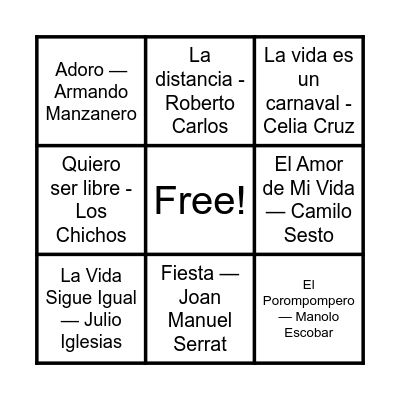 Bingo Musical Bingo Card