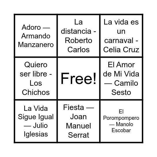 Bingo Musical Bingo Card