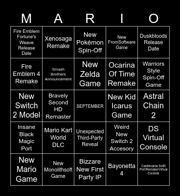 Nintendo Direct Bingo Card