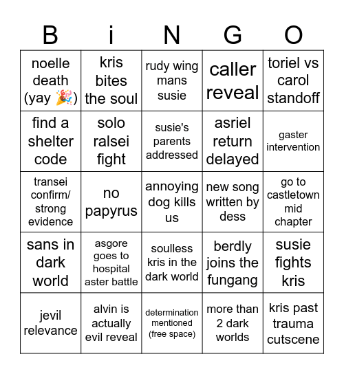 deltarune chapter 5 bingo Card
