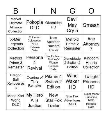 Nintendo Direct Bingo Card