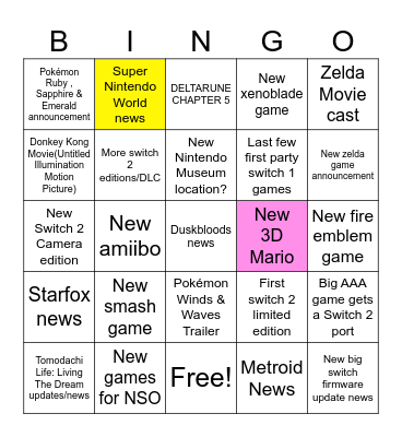 Nintendo Direct 09.06.2026 Bingo Card