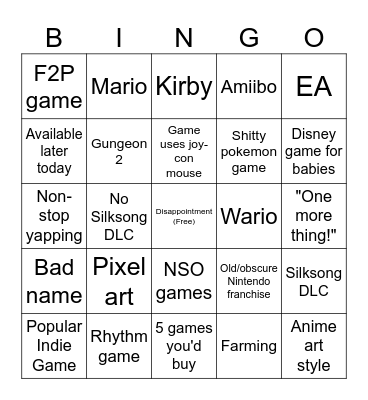 Nintendo Direct June 2026 Bingo Card