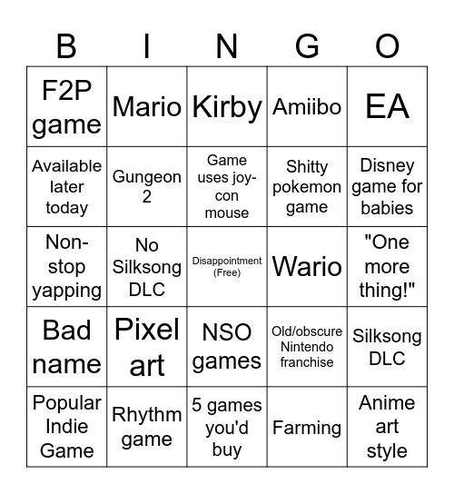 Nintendo Direct June 2026 Bingo Card