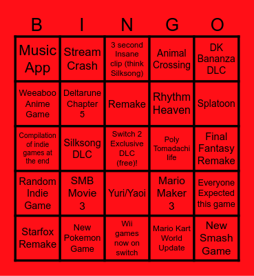 SAZYSAKESAMEs' Nintendo Direct Bingo Card