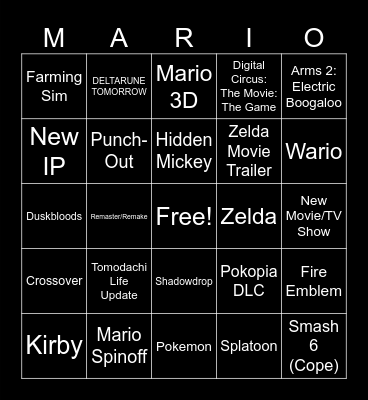 Nintendo Direct Bingo Card
