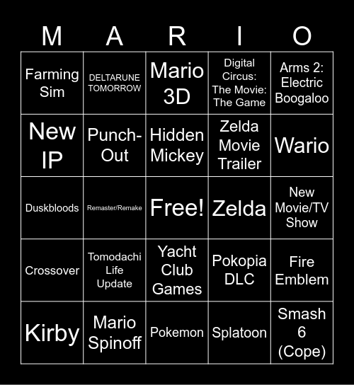 Nintendo Direct Bingo Card