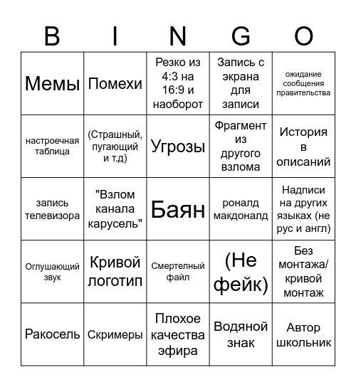 Бингои взломы телеканалов Bingo Card