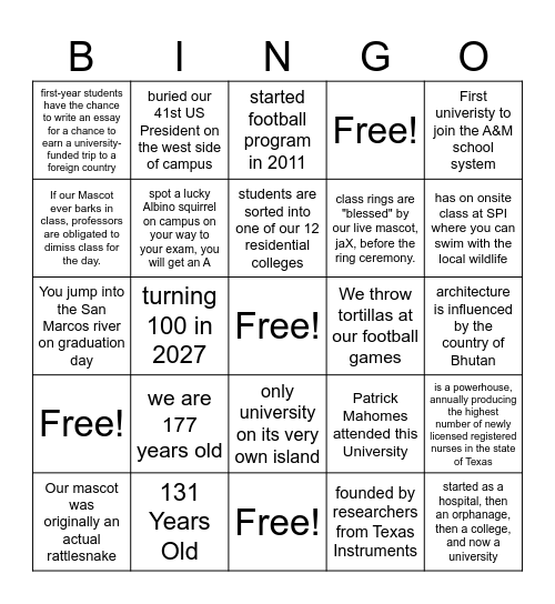 Untitled Bingo Card