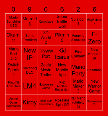 NINTENDO DIRECT BINGO Card