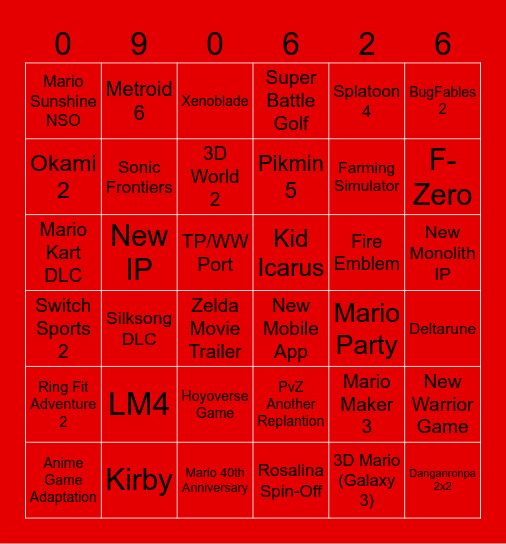 NINTENDO DIRECT BINGO Card