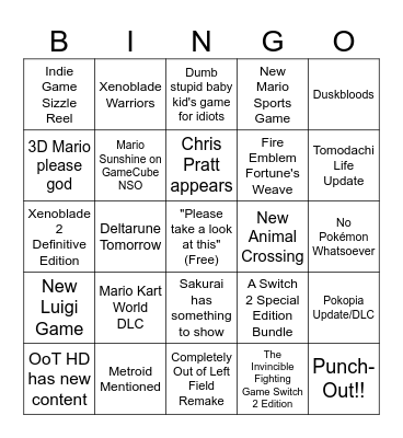 Sophie's Nintendo Direct 9/6/2026 Bingo Card