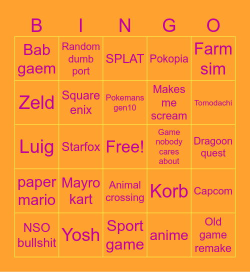 2026 Nintendo Direct Bingo Card