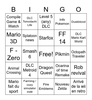 Nintendo Direct 09/06/2026 Bingo Card