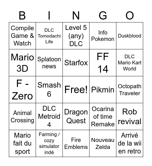 Nintendo Direct 09/06/2026 Bingo Card